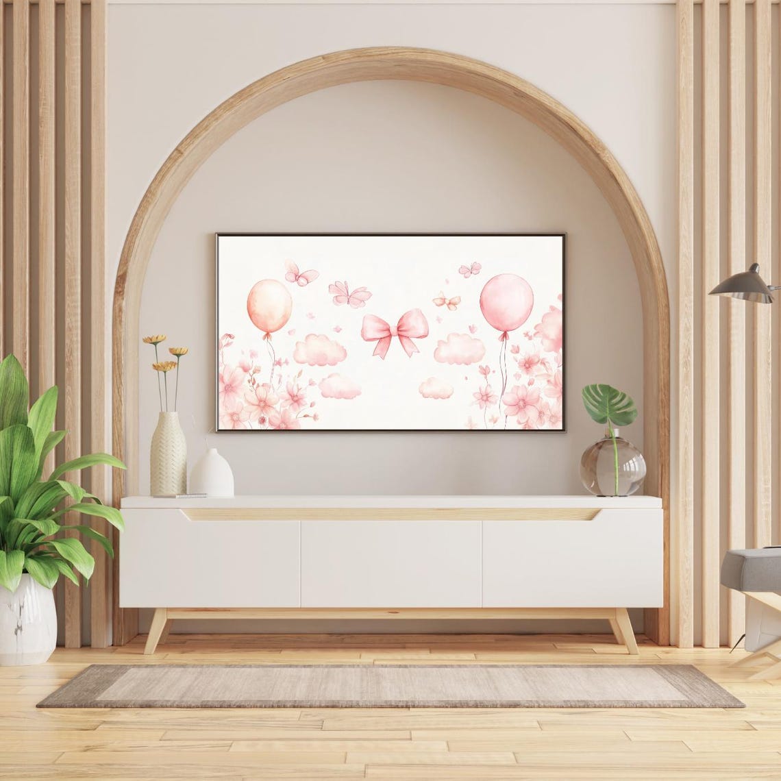 Frame Tv Art For Frame Tv Baby Shower Gender Reveal Frame Tv Art Pink Bow Art For Tv Neutral Watercolor Frame Tv Art Baby Girl - Image 2