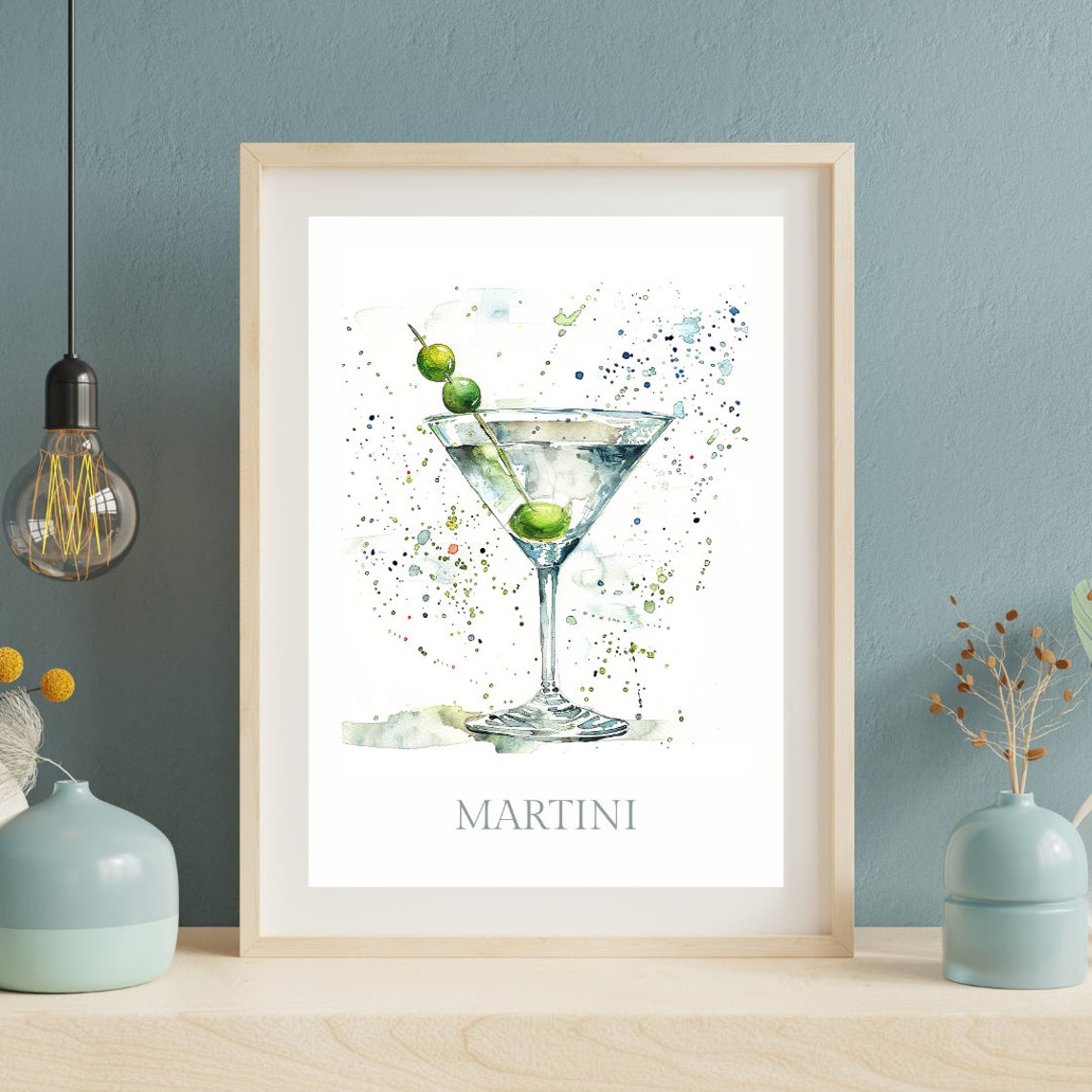 Martini Cocktail Olive Watercolor Splash Bar Kitchen Decor Poster - Image 3