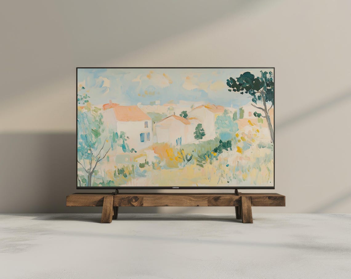 Neutral Abstract Village Pastel Painting Frame TV Art Digital Poster