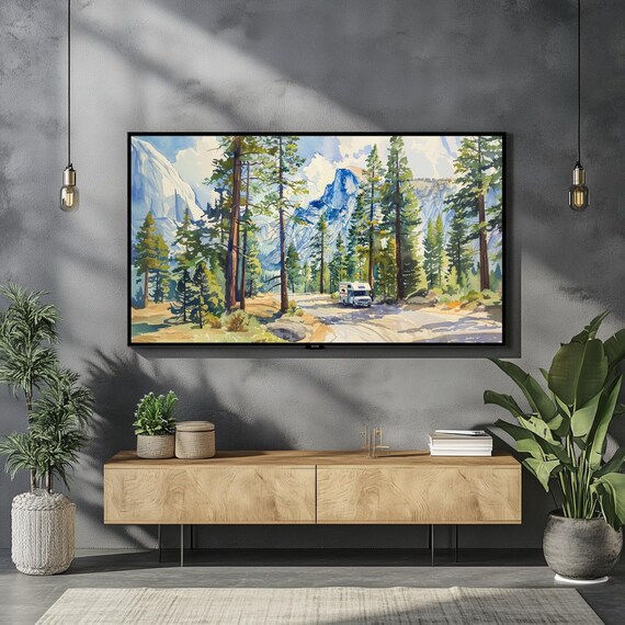 Yosemite National Park Watercolor Pine Forest Granite Cliffs Wall Art