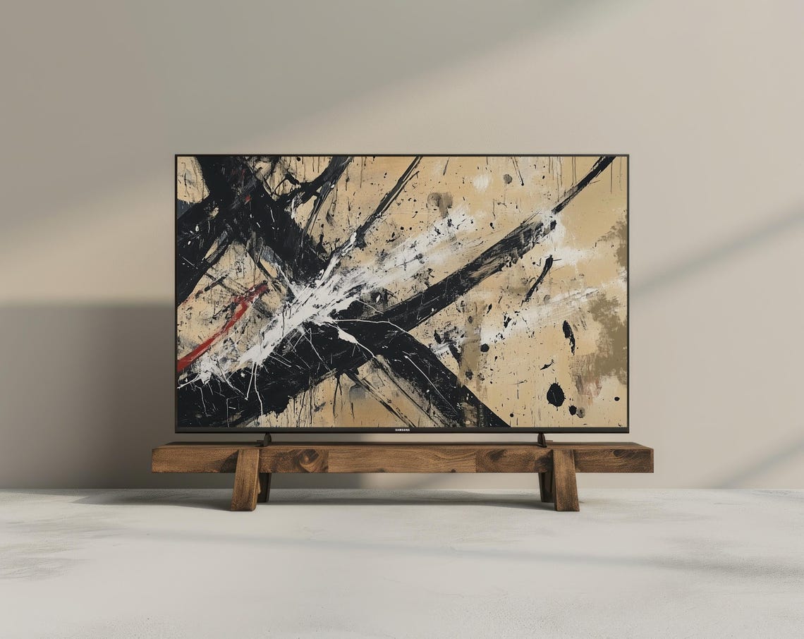 Black White Abstract Expressionism Bold Brushstrokes Modern Art Poster - Image 3