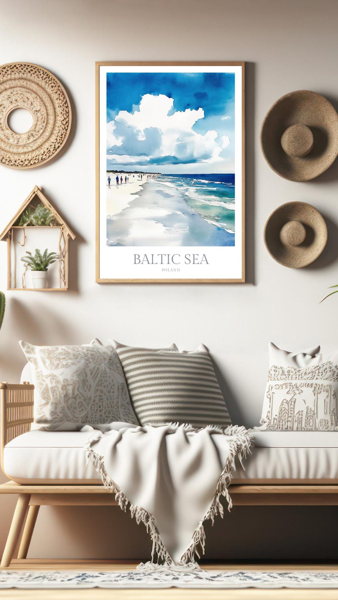 Baltic Sea Poland Watercolor Beach Waves Shore Travel Poster - Image 2