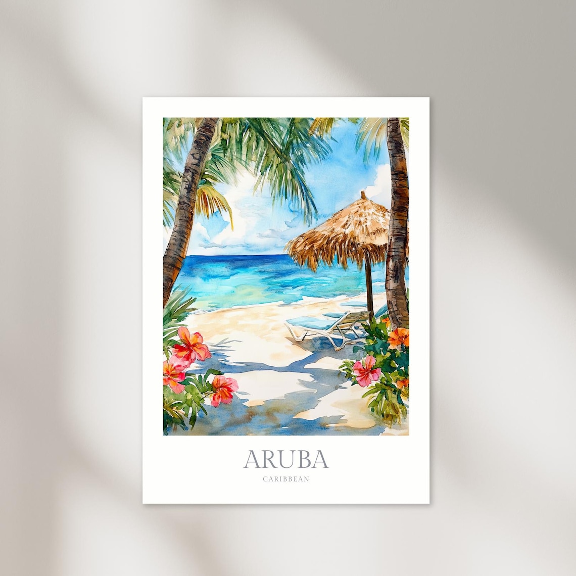 Aruba Watercolor Poster, Caribbean Travel Wall Art