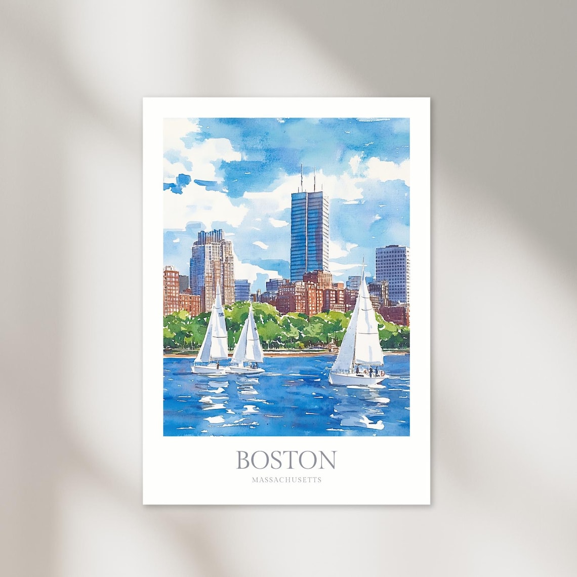 Boston Massachusetts Watercolor Travel Poster Art Print
