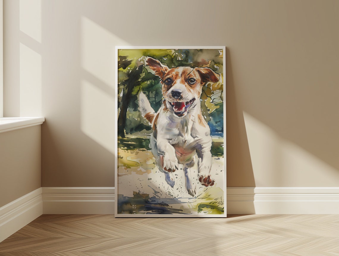 Jack Russell Terrier Running Happy Dog Watercolor Pet Portrait Poster - Image 3