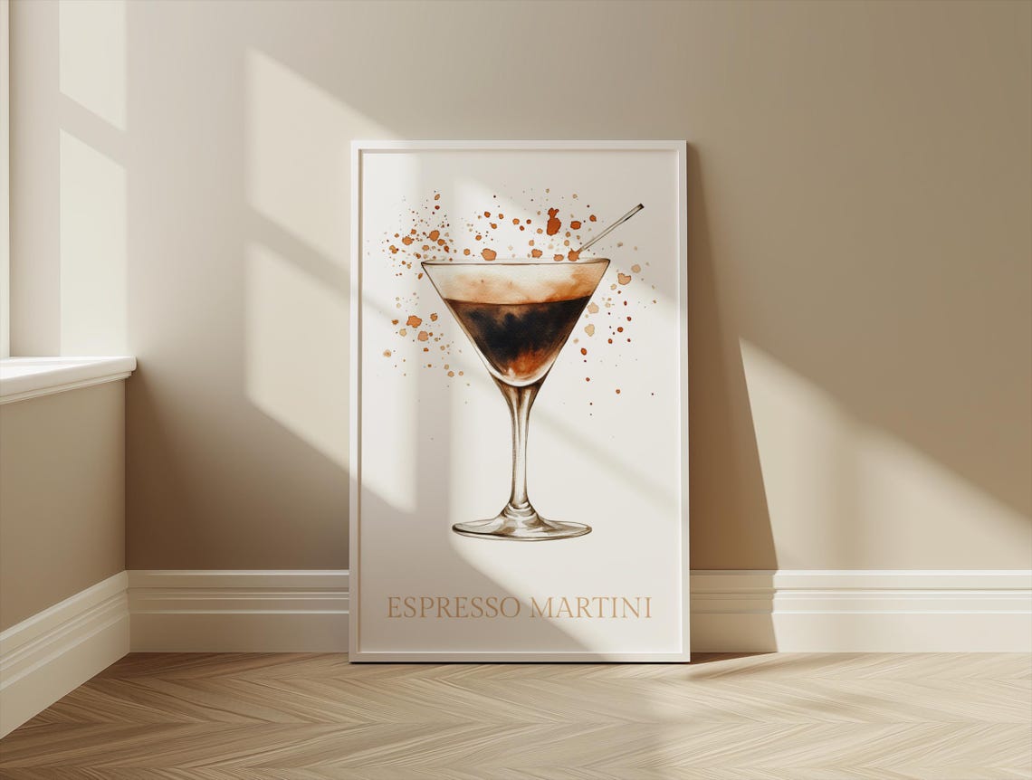 Espresso Martini Watercolor Cocktail Glass Splash Bar Art Print - Image 3