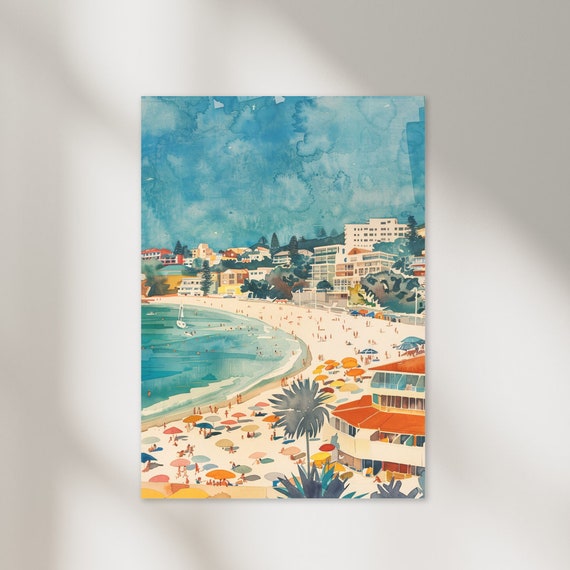 Sydney Vintage Watercolor Bondi Beach Travel Poster