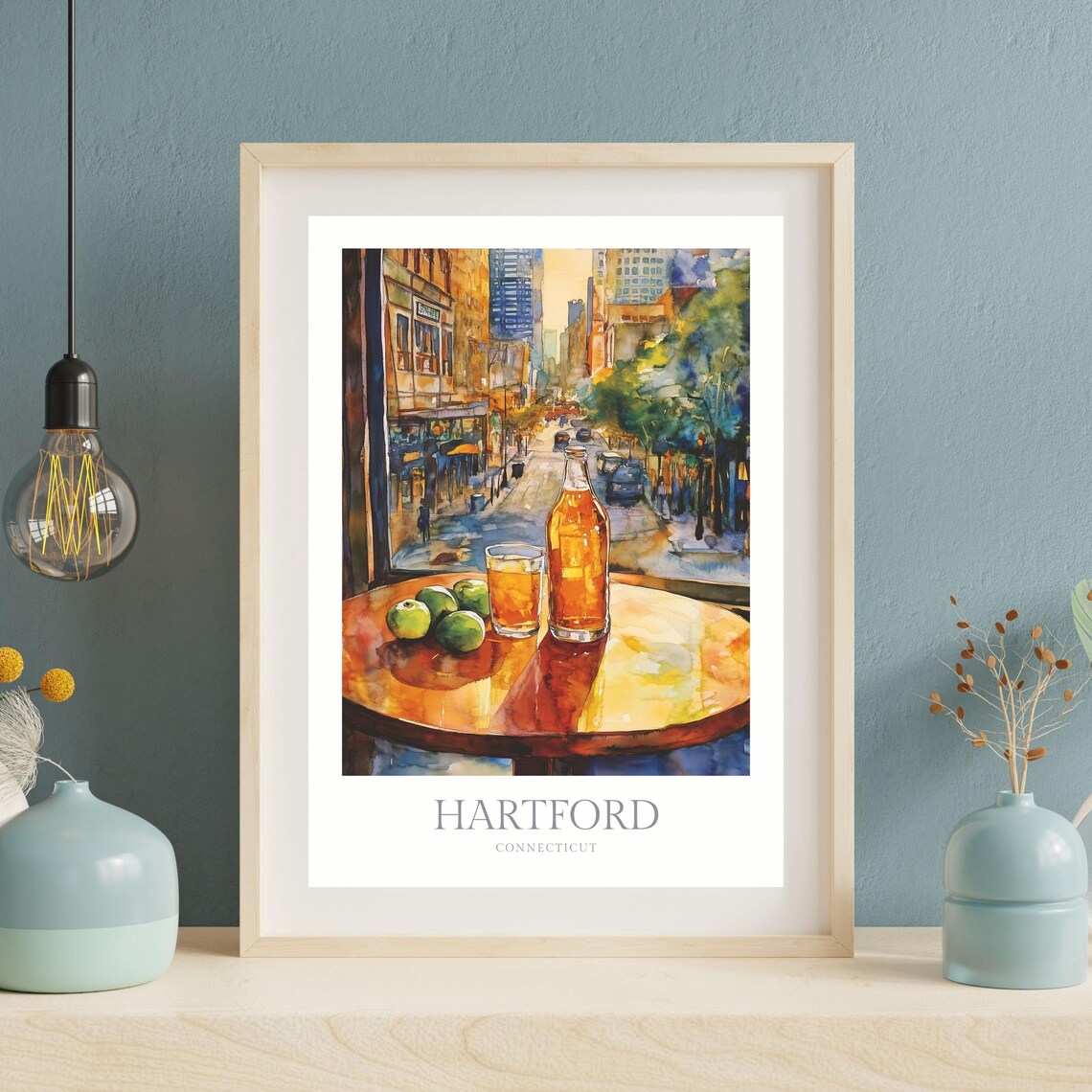 Hartford Connecticut Cafe Window City View Watercolor Poster - Image 2