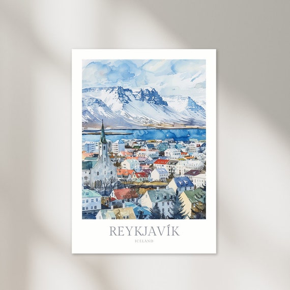 Reykjavik Iceland Watercolor Travel Poster
