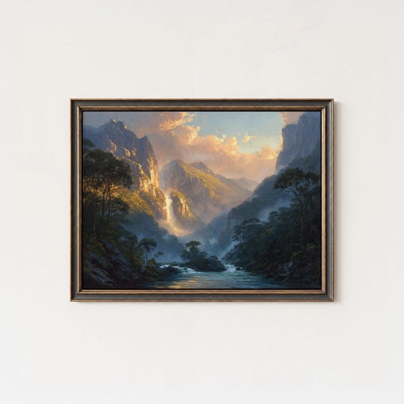 Angel Falls Painting Golden Light Jungle Landscape Art Print