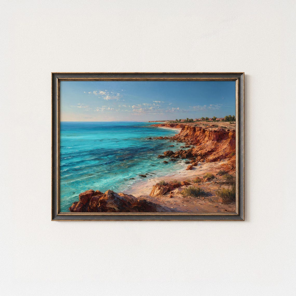 Red Cliffs Turquoise Ocean Rocky Coastline Sunny Seascape Wall Art