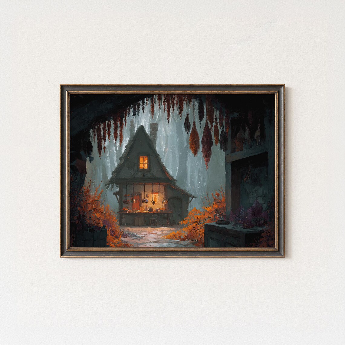 Witch Cottage Autumn Forest Cozy Halloween Fairy Tale Art Poster