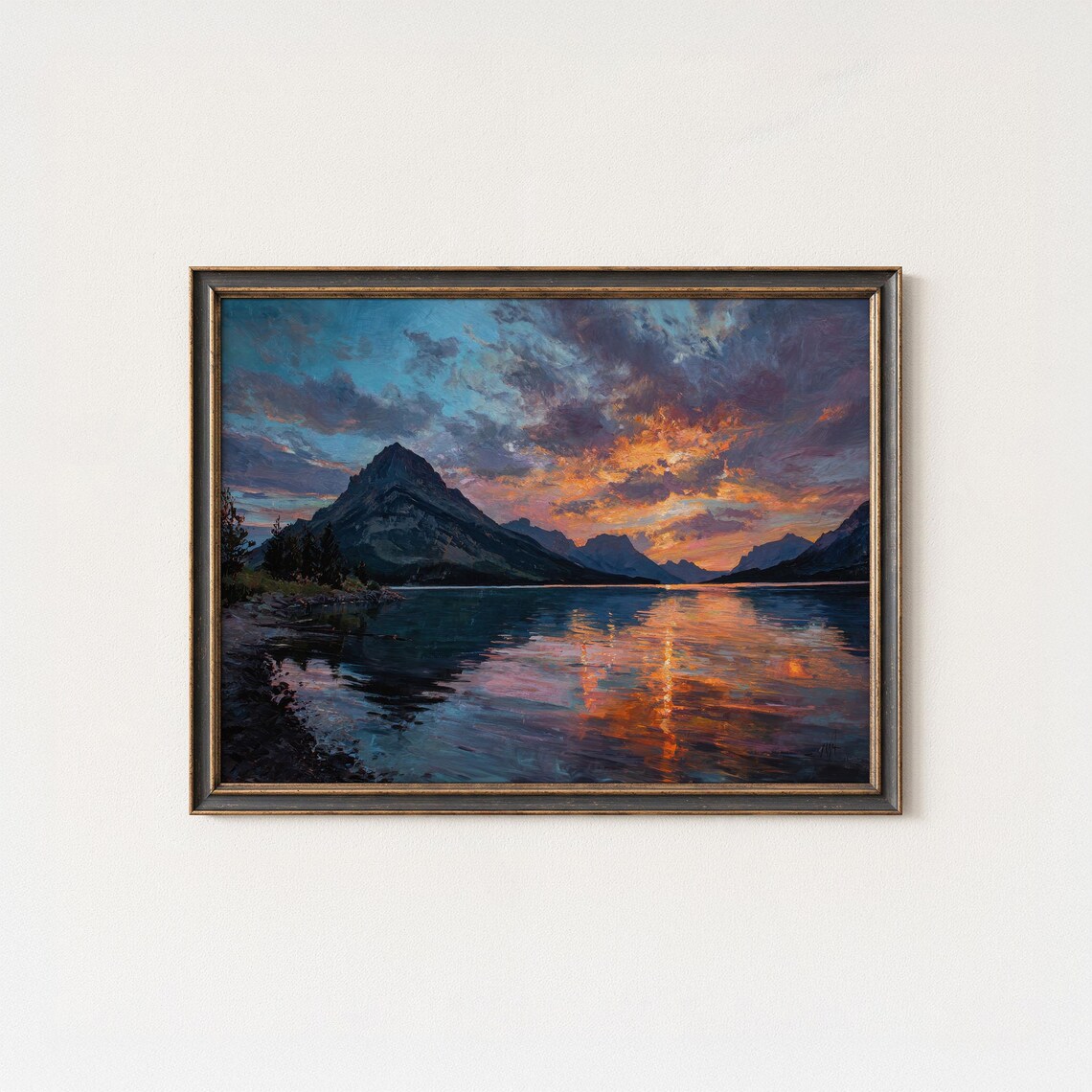 Canadian Rockies Sunset Mountain Lake Golden Reflection Poster