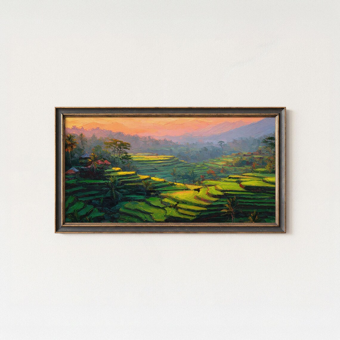 Bali Rice Terraces Sunrise Oil Painting Style Ubud Landscape Poster