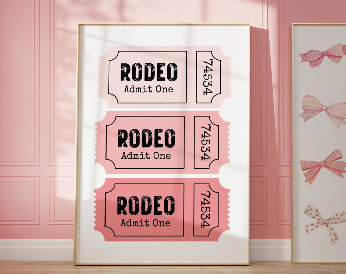 Pink Rodeo Admit One Retro Ticket Stub Coquette Cowgirl Wall Poster