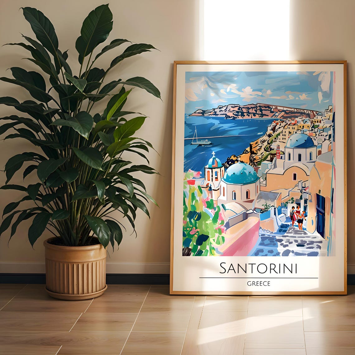 Santorini Greece Blue Domes Caldera Colorful Travel Art Poster - Image 8