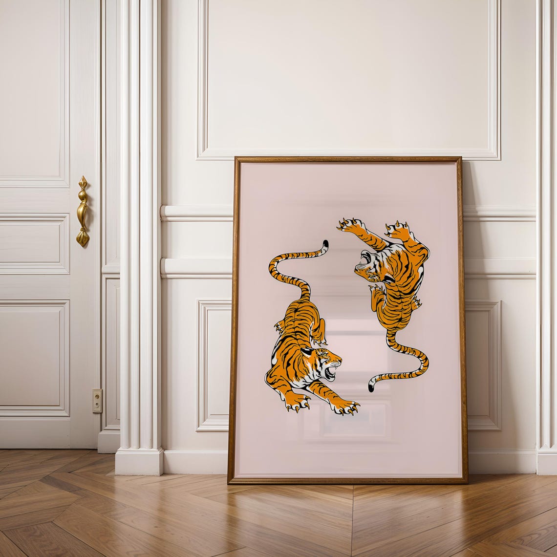 Fierce Tiger Illustration Retro Wild Animal Print Maximalist Jungle Decor Wall Art Dorm Room Trendy