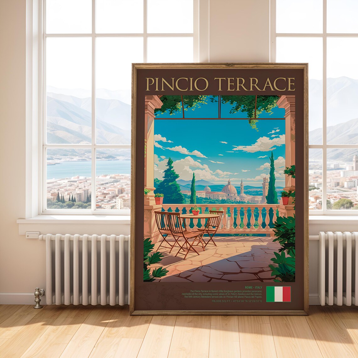 Pincio Terrace Rome Italy Villa Borghese View Vintage Travel Poster