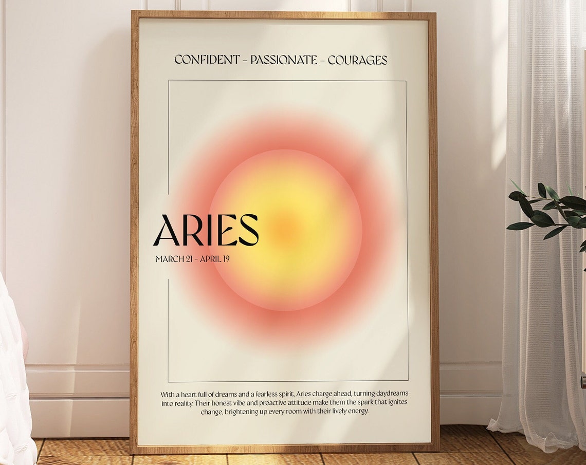 Aries Zodiac Aura Gradient Confident March Birthday Astrology Poster