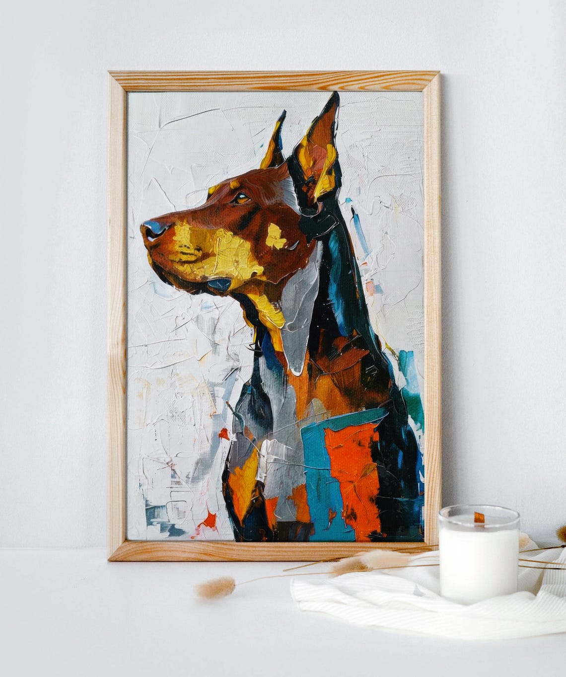 Expressionist Doberman Portrait Abstract Oil Painting Instant