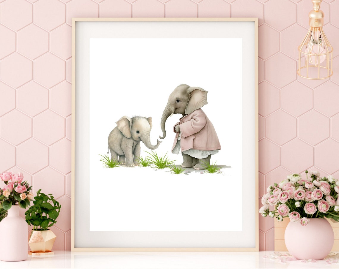 Baby Animal Nursery Decor Cute Baby Elephant And Mama Art Print Pink Girls Room Decor Baby Shower Gift A Mothers Love Wall Art