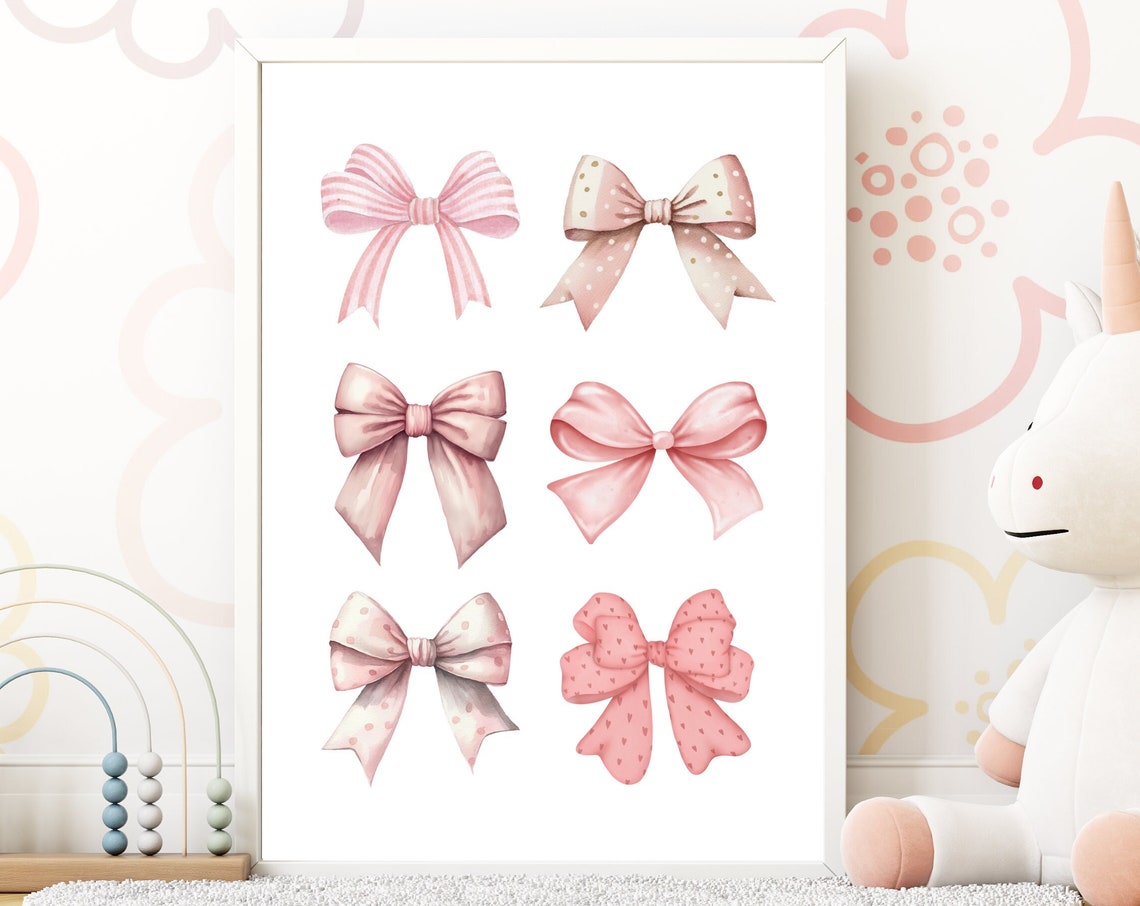 Pink Bows Art Girls Nursery Decor Baby Girls Print Baby Shower Gift For Girl Playroom Wall Decor Gift For Fashionista