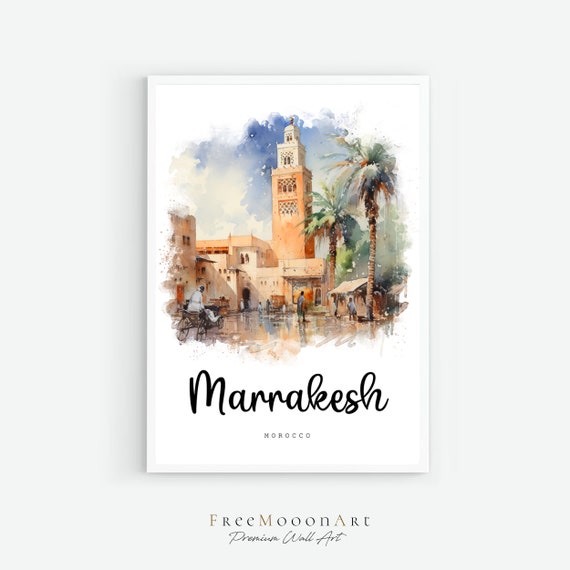 Marrakesh Morocco Travel Poster Marrakesh City Print Morocco Wall Art Prints Watercolor Painting Architecture Print