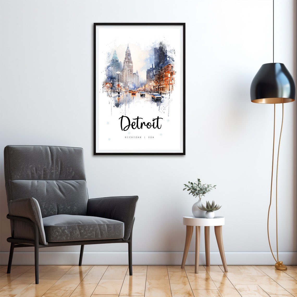 Detroit Michigan Travel Poster Detroit City Print Michigan Wall Art Decor Usa Prints Print Detroit Watercolor Painting - Image 4