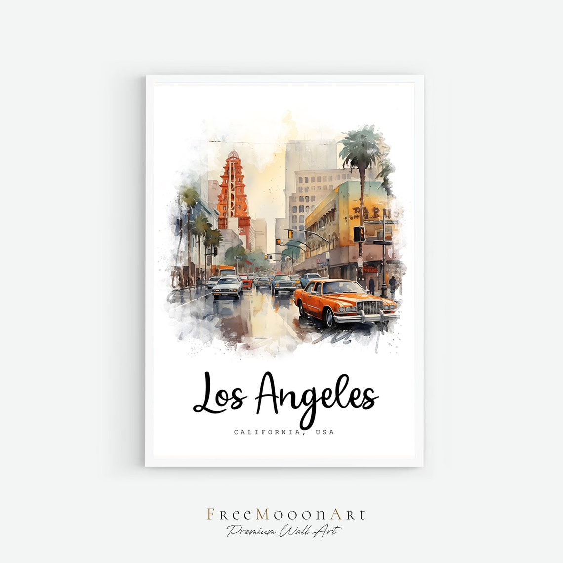Los Angeles California Travel Poster La City Print Los Angeles Travel Gifts California Wall Art Print Usa Prints Watercolor Painting