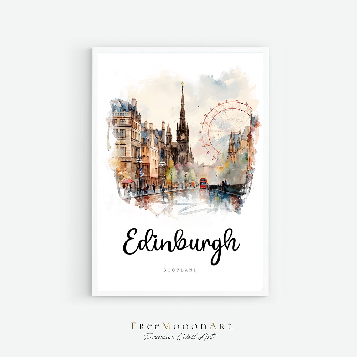 Edinburgh Scotland Princes Street Watercolor Travel Poster Scene