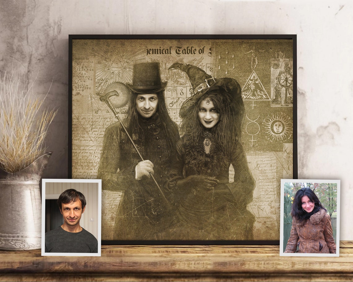 Witch and Alchemist Gothic Couple Custom Halloween Portrait Poster