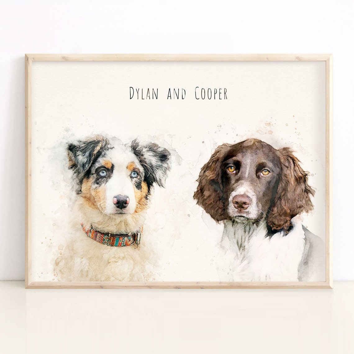 Custom Two Dogs Watercolor Portrait Print Personalized Pet Names Gift - Image 4