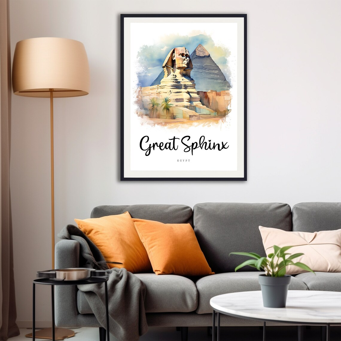 Great Sphinx of Giza Egypt Pyramid Desert Watercolor Travel Poster - Image 4