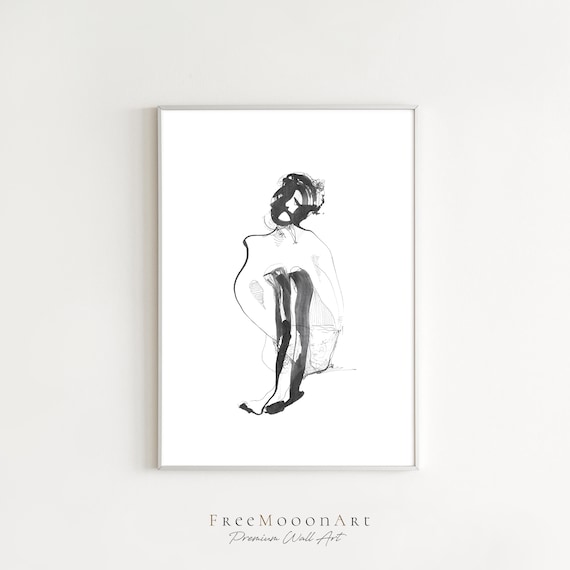 Black And White Wall Art Sketch Art Line Art Print Moody Painting Minimalist Room Decor Simple Line Drawing Monochrome