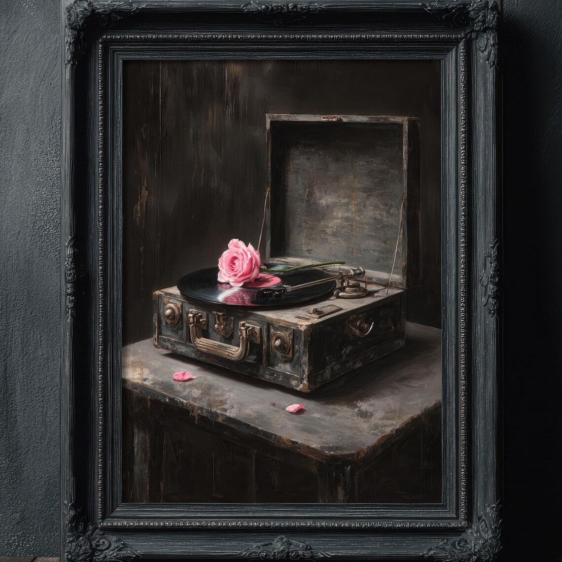 Moody Vintage Vinyl, Romantic Still Life Poster