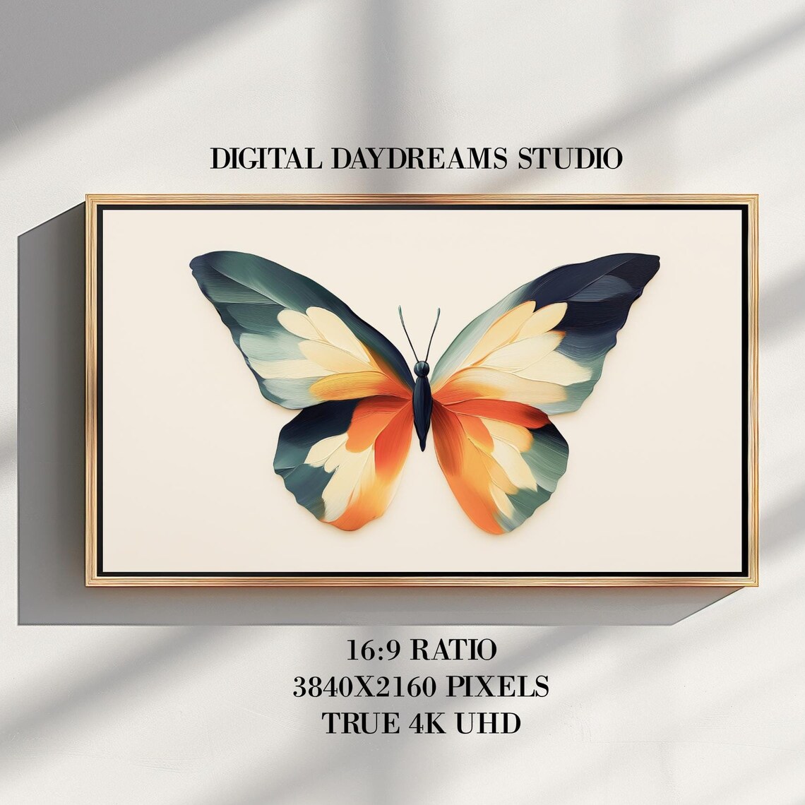 Blue Orange Butterfly Oil Painting 4K Frame TV Art Digital Poster
