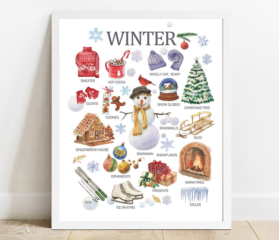 Winter Learning Poster Kids Nursery Decor