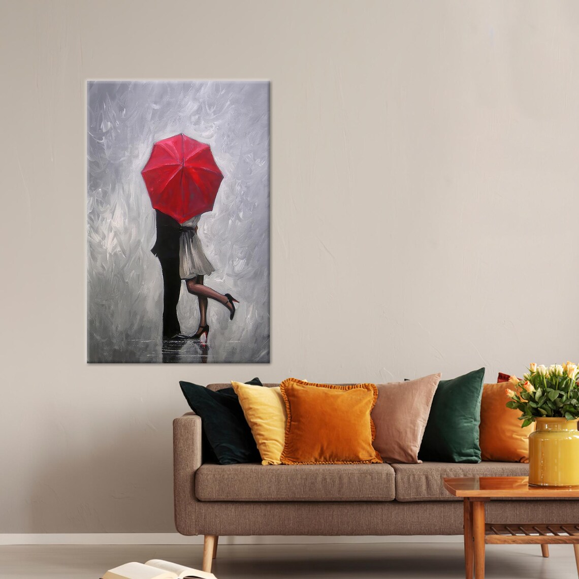 Couple With Red Umbrella, Romantic Wall Art