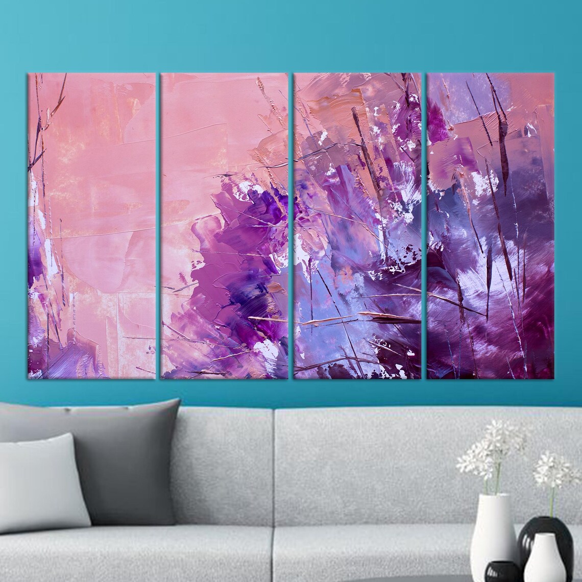 Pink And Purple Painting, Modern Glass Art - Image 2