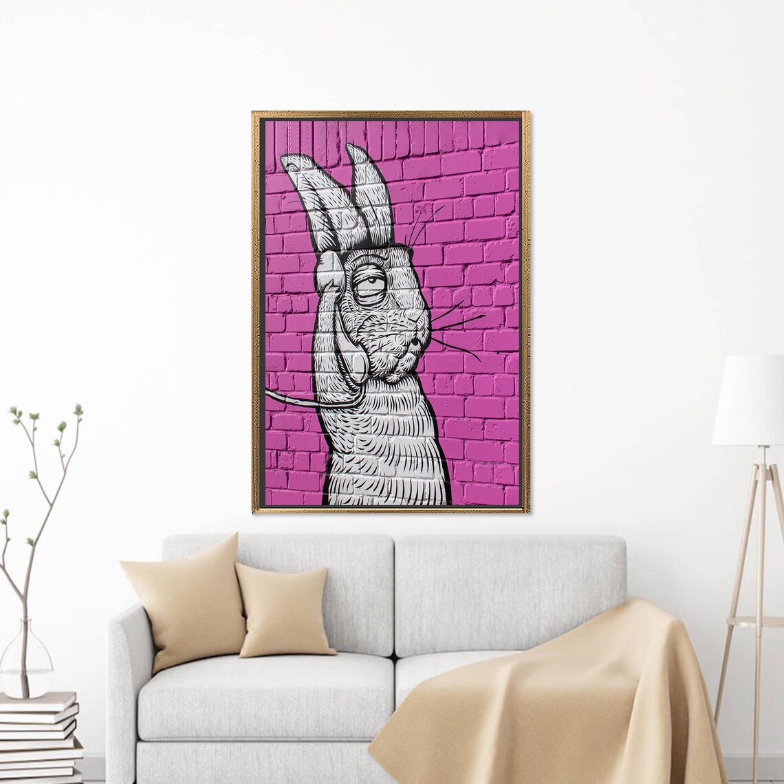 Cheeky Graffiti-Style Rabbit on a Hot Pink Brick Wall Poster - Image 2