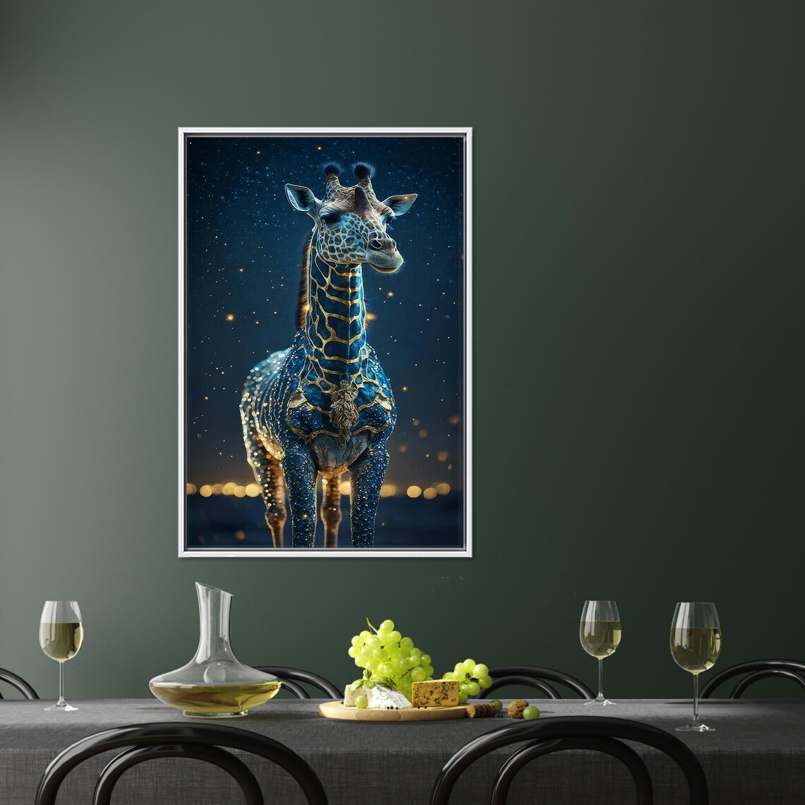Blue and Gold Giraffe Standing Beneath a Starry Night Sky Poster - Image 4