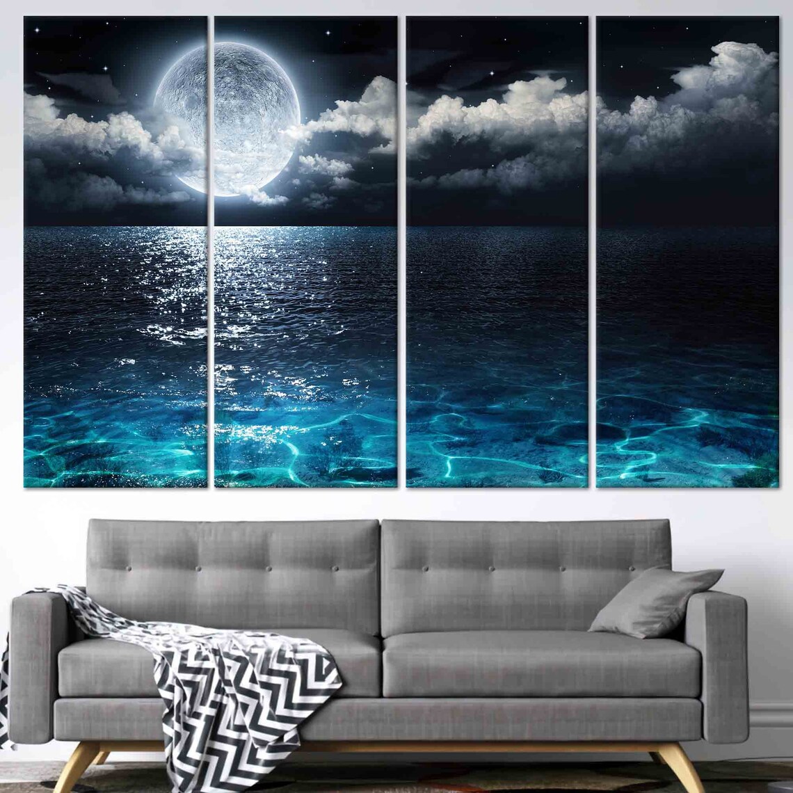Moon Over The Sea, Trendy Landscape Art Print - Image 2