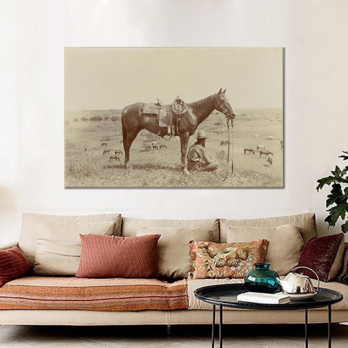 Horse Painted Glass Texas Cowboy Art Decor