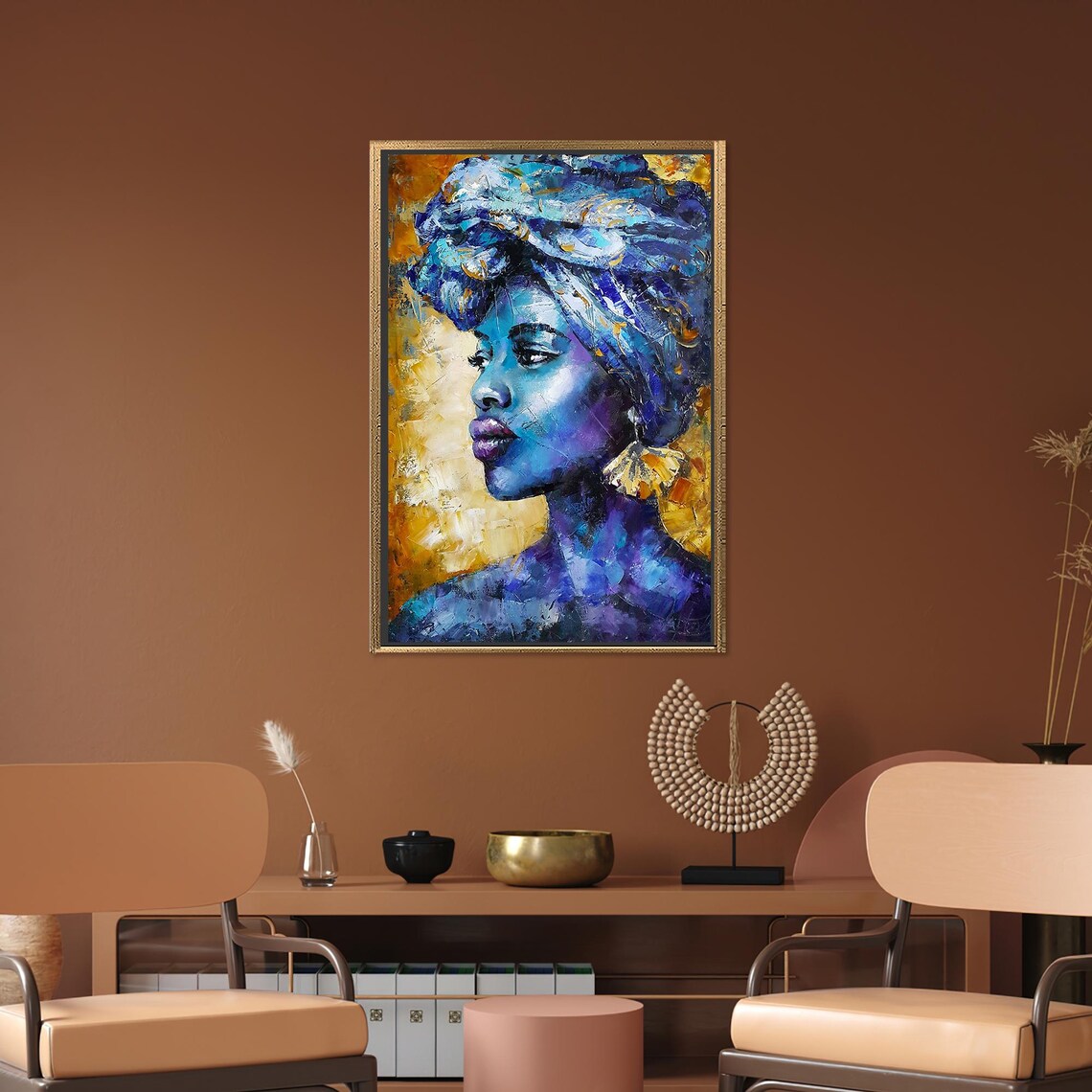 African Painted Glass Woman, Contemporary Wall Art - Image 2