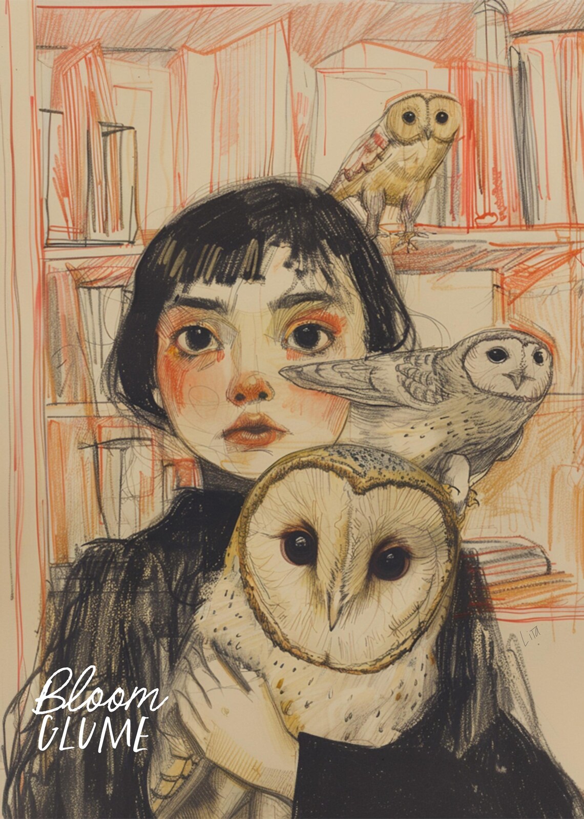 Knowledge Keepers Owl Illustration Print, Cottagecore Line Art - Image 3