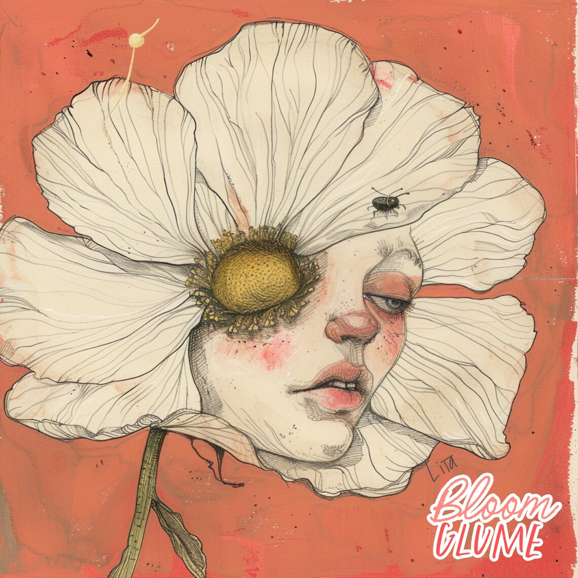 Polina Bloomies White Poppy Flower Face Fairy Tale Lowbrow Art Print - Image 2