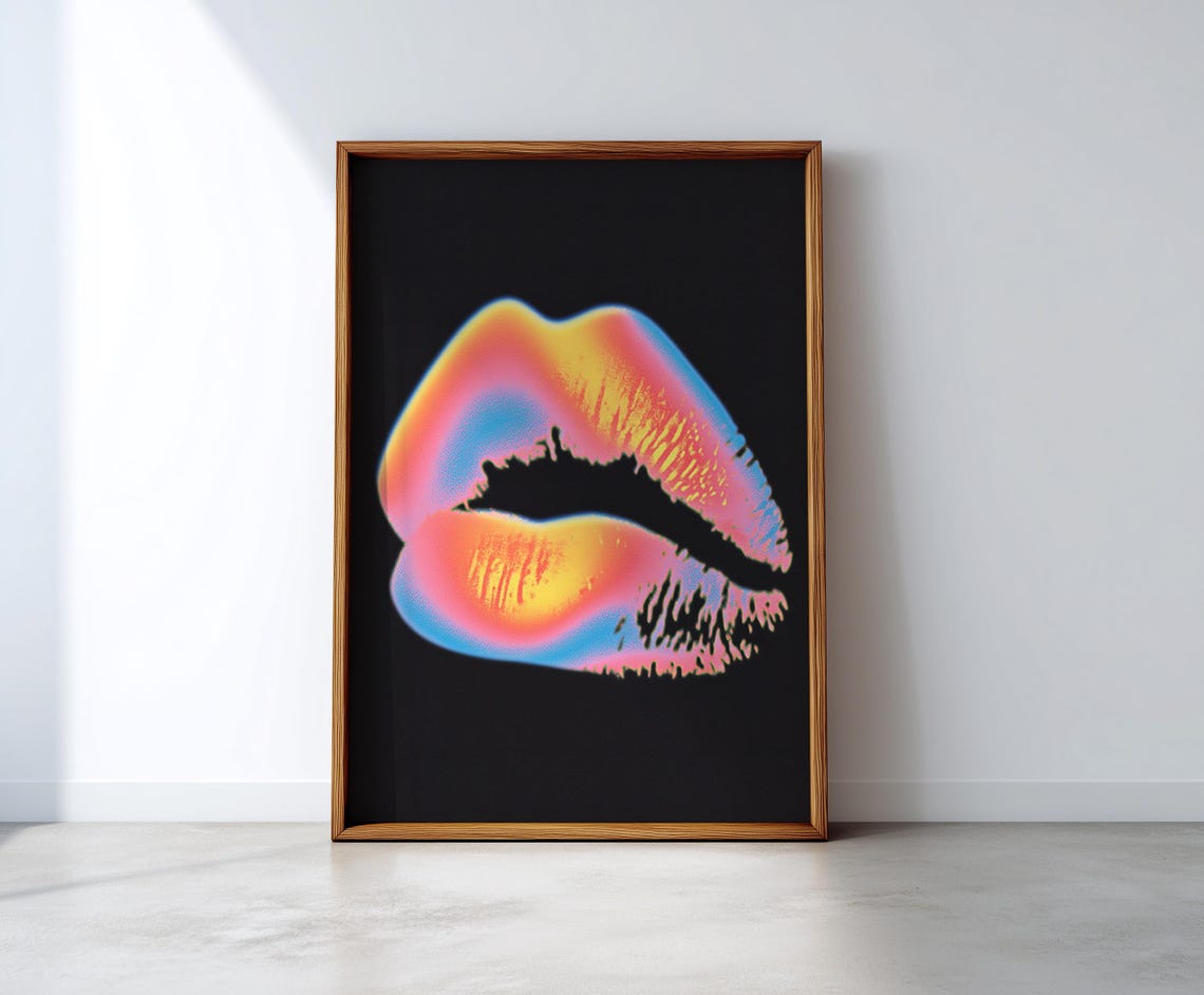 Neon Lips Pop Art, Retro Kiss Poster
