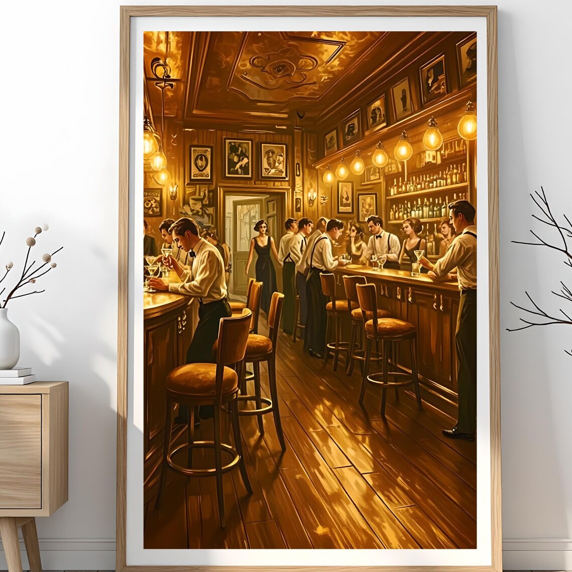1920s Cocktail Lounge Jazz Age Bar Scene Vintage Golden Art Poster