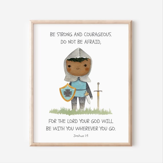 Joshua 19 Be Strong And Courageous African Kids Bible Verse Wall Art Scripture Print Christian Gift Sunday School Church