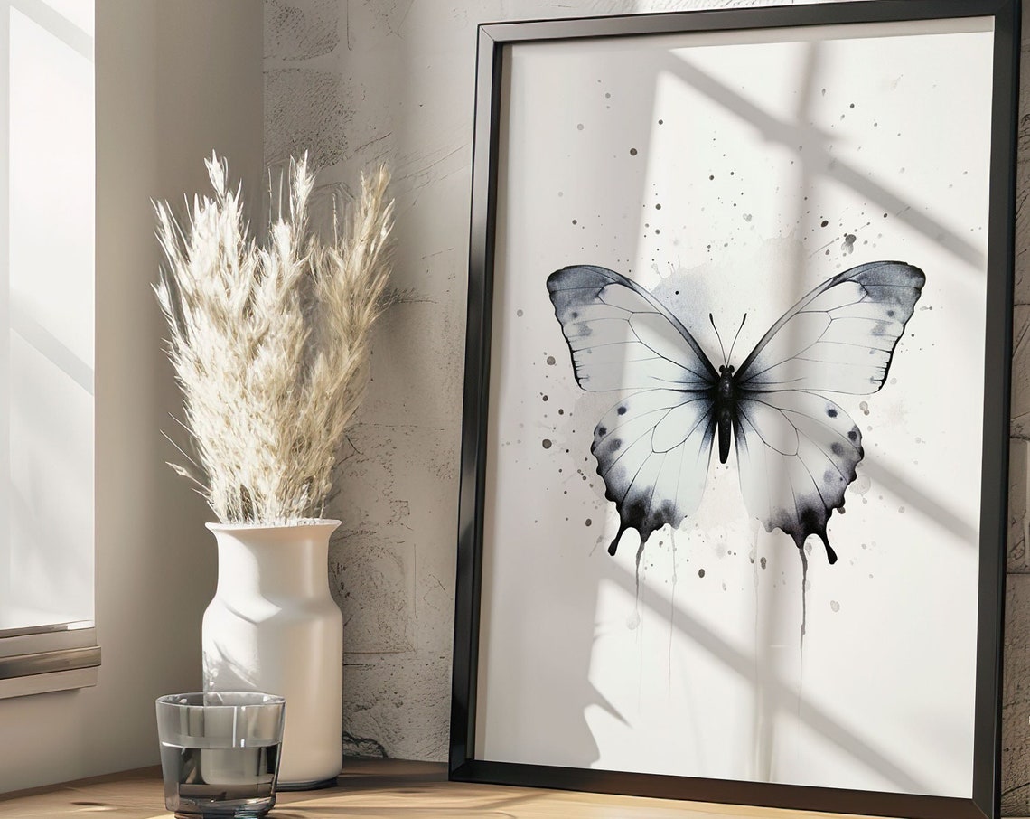 Black White Butterfly Watercolor Monochrome Insect Wing Poster - Image 5